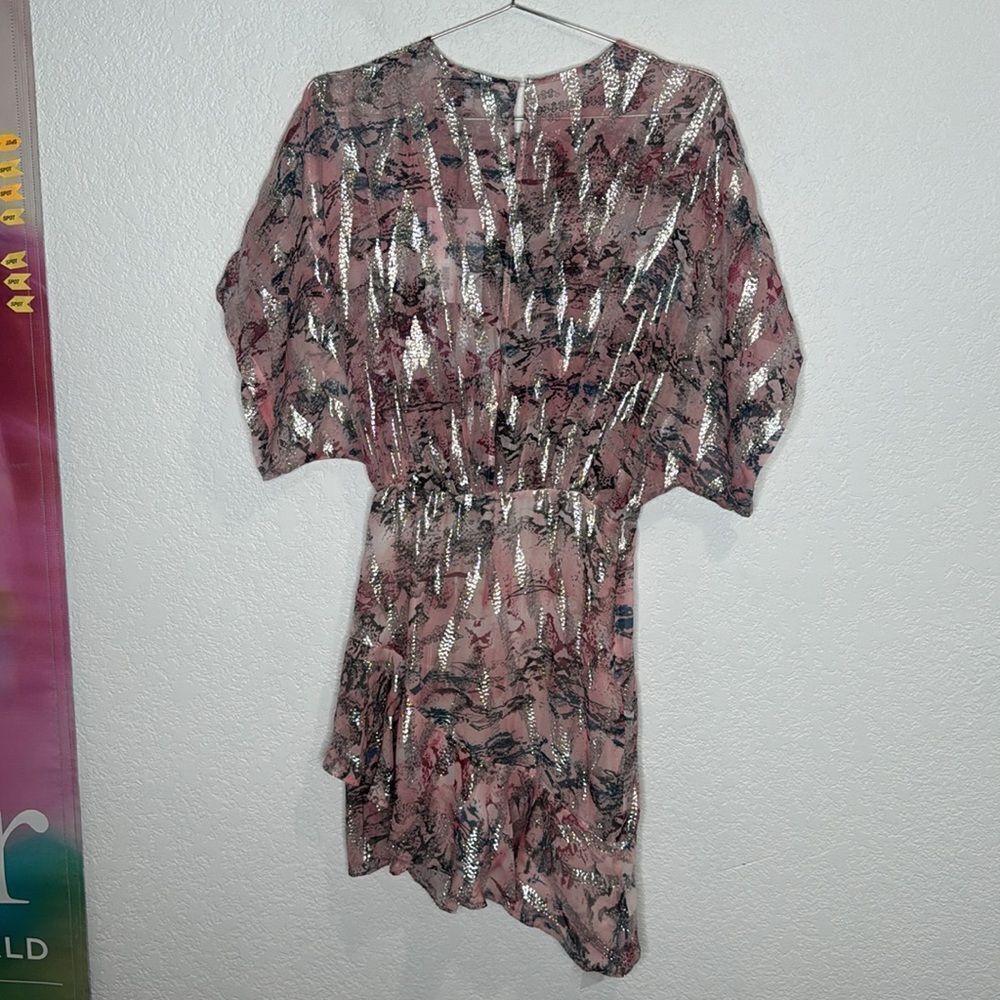 NWT IRO Wobam Printed Metallic Fil Coupé Silk Mini Dress Pink FR 34/ XS Revolve - Picture 7 of 16